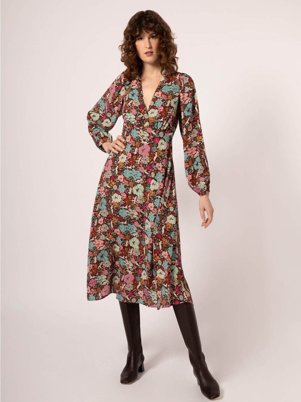 FRNCH Aida Multicolor Floral Open Tie-Back Dress